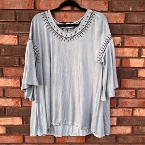 POL Oversized T Shirt with Metal Rings and Blue Embroidery Distressed Size S